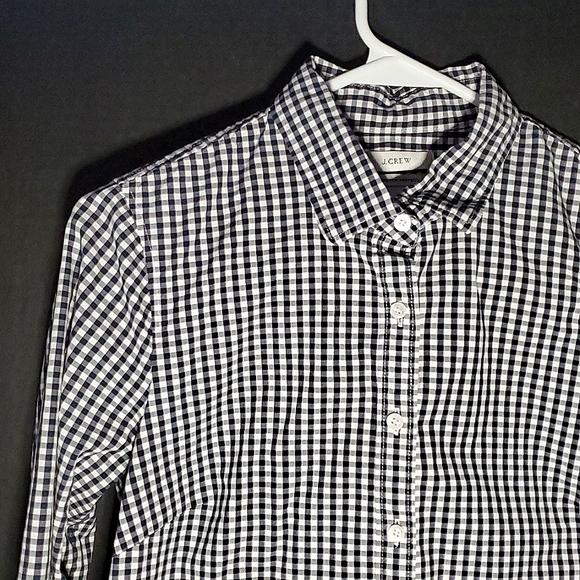 J. Crew Ladies Cotton Blend Navy/White Gingham Button Up Dress Shirt - Size XS - Picture 3 of 12